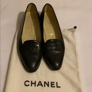 Chanel black leather loafers